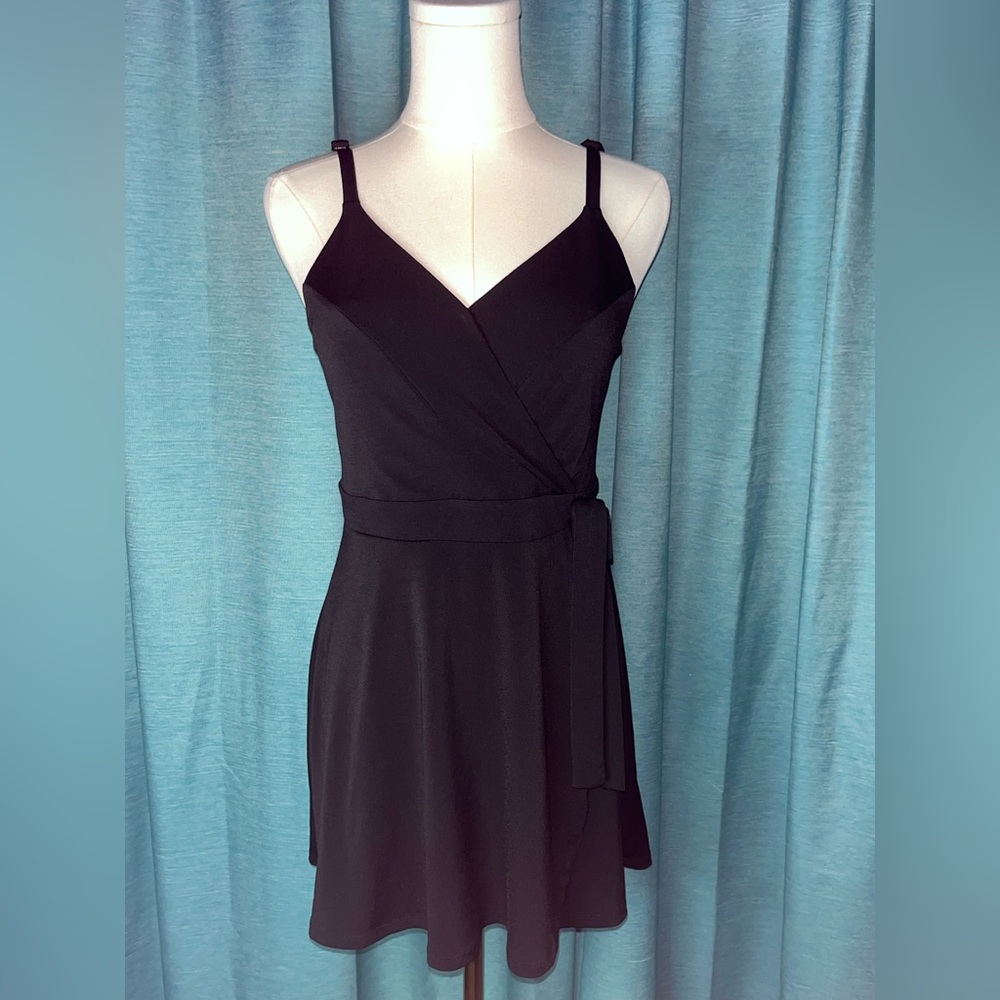 Elegant Candie’s Black Romper with skirt wrap front XS NWT